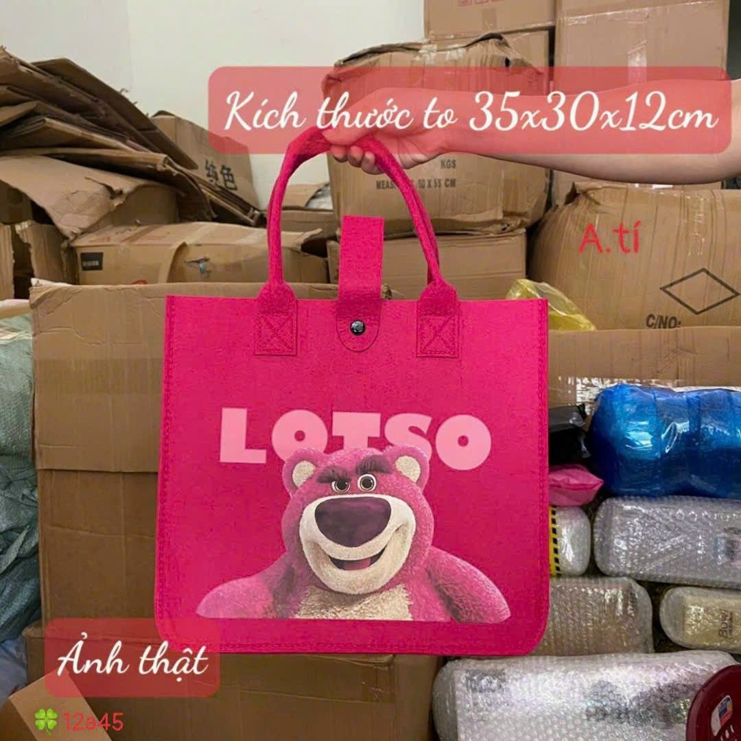 TÚI XÁCH VẢI NỈ GẤU Dâu FROM  VUÔNG